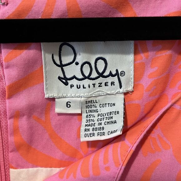 LILLY PULITZER Pink and Orange Floral Dress, Side Slits, Split Neckline, Size 6 - Picture 4 of 8